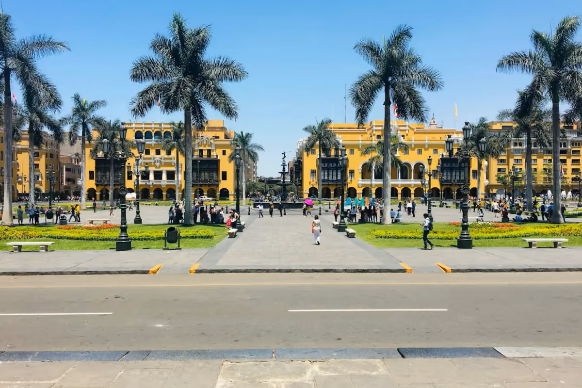 Palms and historic buildings around Lima’s Plaza de Armas