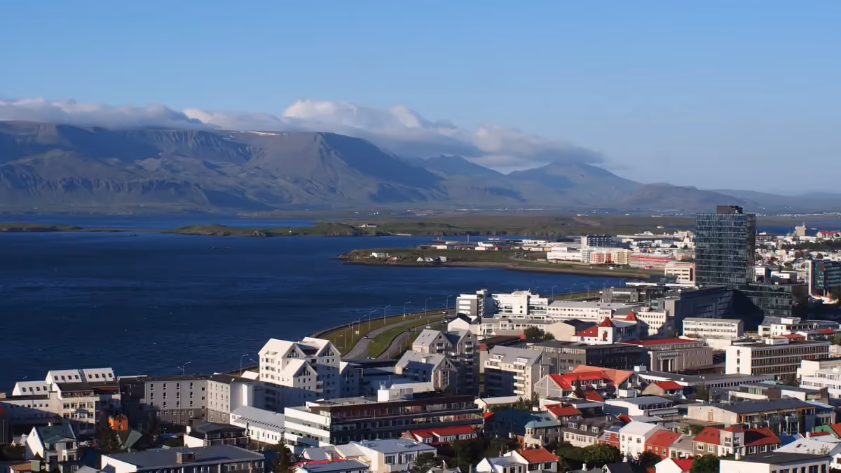 Reykjavík rooftops and waterfront seen from Hallgrímskirkja
